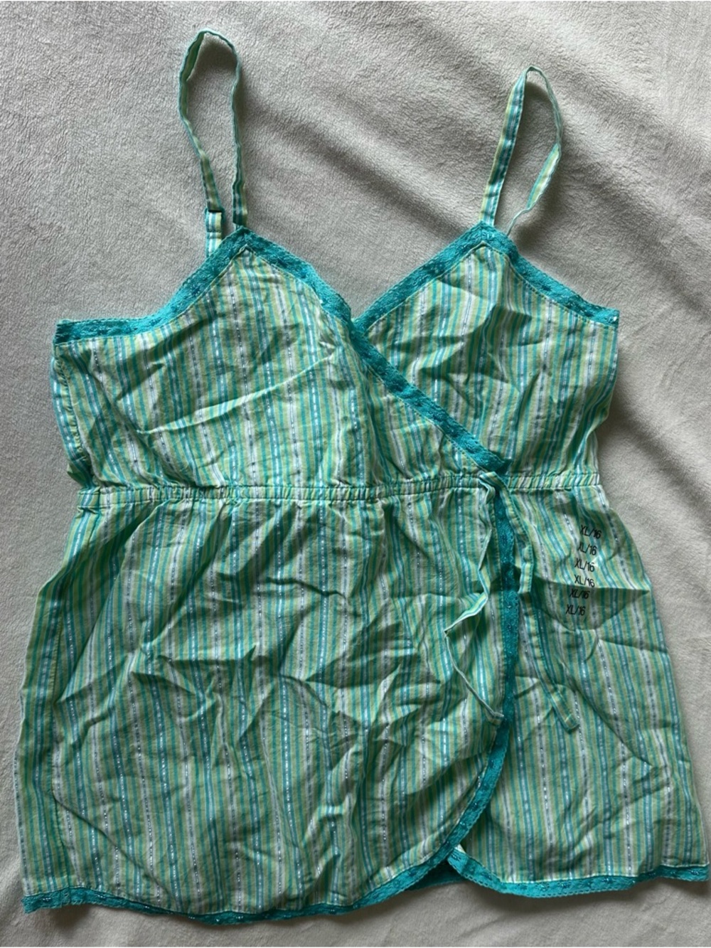 Y2K Girl's Limited Too XL Teal Stripe Lace-Trim Camisole